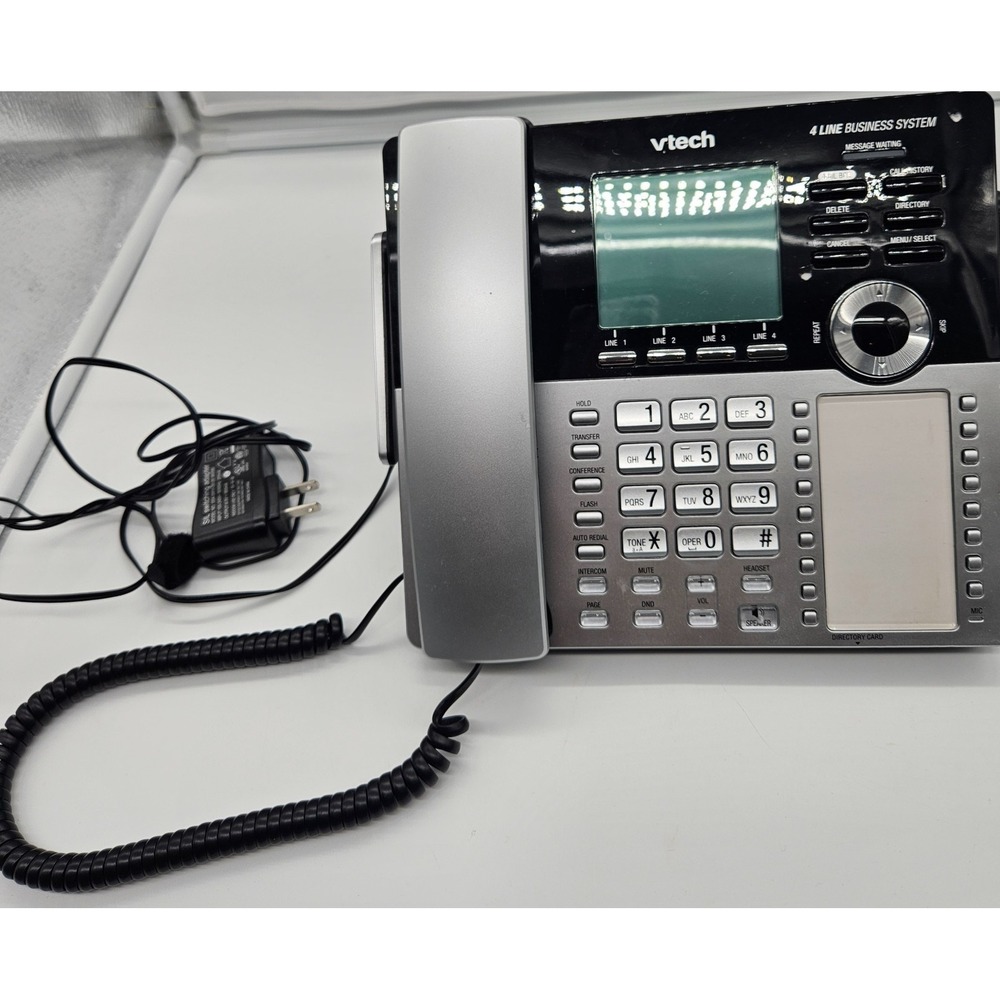Vtech CM18445 4 Line Business System Desk Phone Silver Black Corded Office Phone